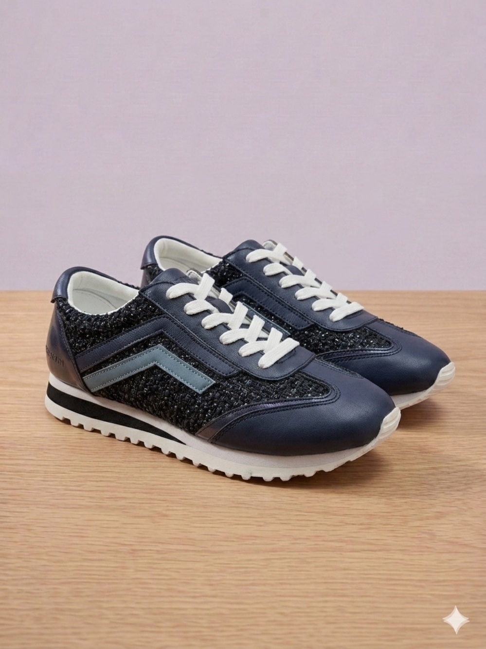 Franco Sarto Matera Navy Tweed Faux Leather Sneakers Sz 7.5M Blue Low Top